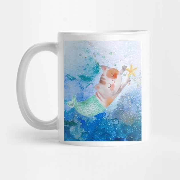 Watercolor cute mermaid purrmaid by Mission Bear